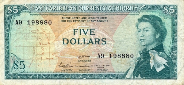 Front of East Caribbean States p14b: 5 Dollars from 1965