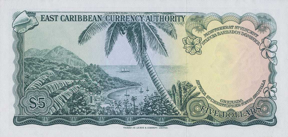 Back of East Caribbean States p14d: 5 Dollars from 1965