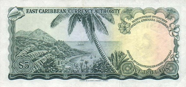 Back of East Caribbean States p14g: 5 Dollars from 1965