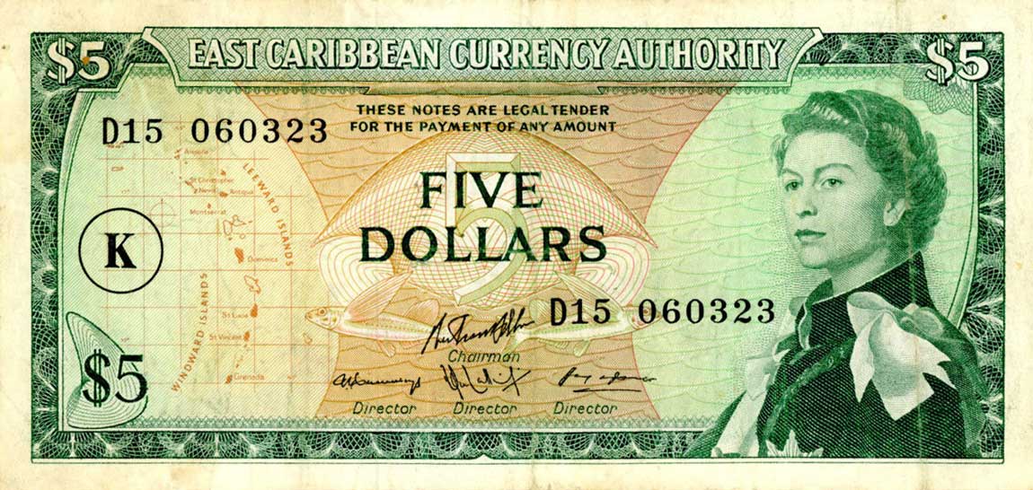 Front of East Caribbean States p14l: 5 Dollars from 1965