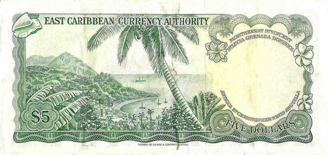 Back of East Caribbean States p14m: 5 Dollars from 1965