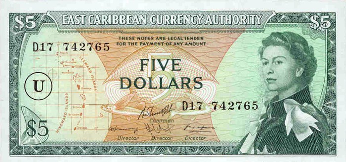 Front of East Caribbean States p14o: 5 Dollars from 1965