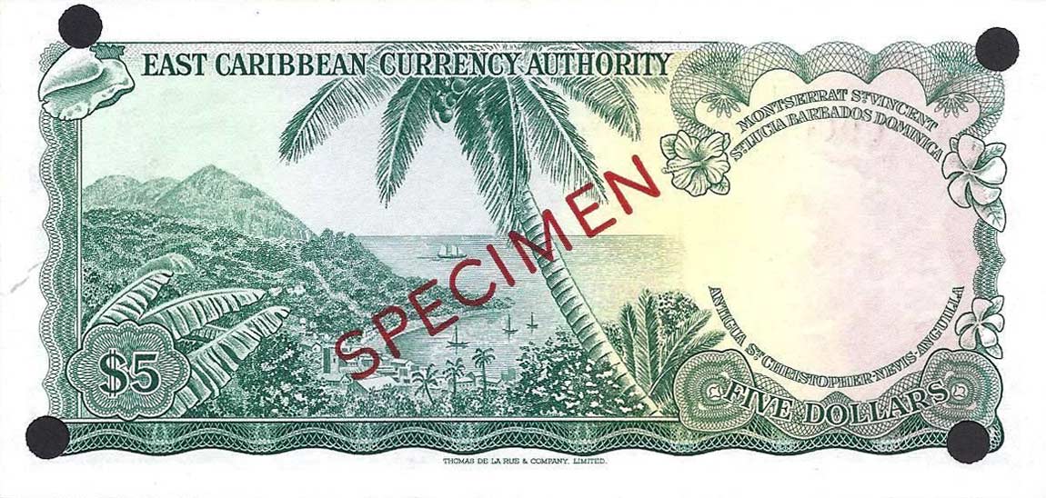 Back of East Caribbean States p14s: 5 Dollars from 1965