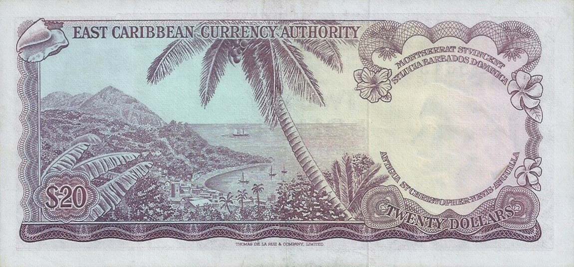 Back of East Caribbean States p15b: 20 Dollars from 1965