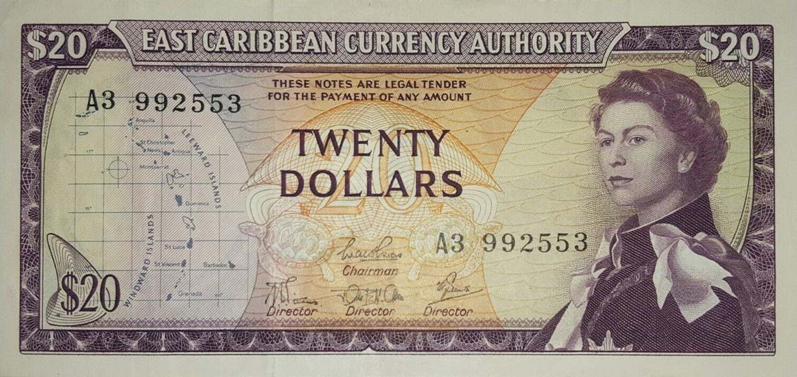 Front of East Caribbean States p15d: 20 Dollars from 1965