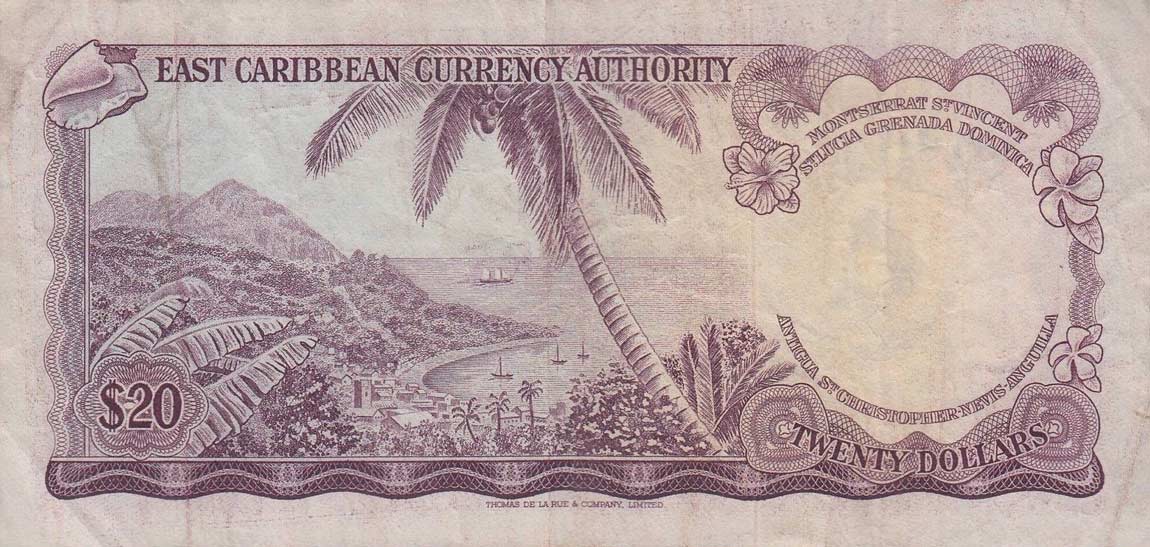 Back of East Caribbean States p15g: 20 Dollars from 1965