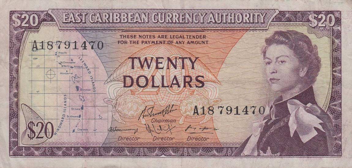 Front of East Caribbean States p15g: 20 Dollars from 1965