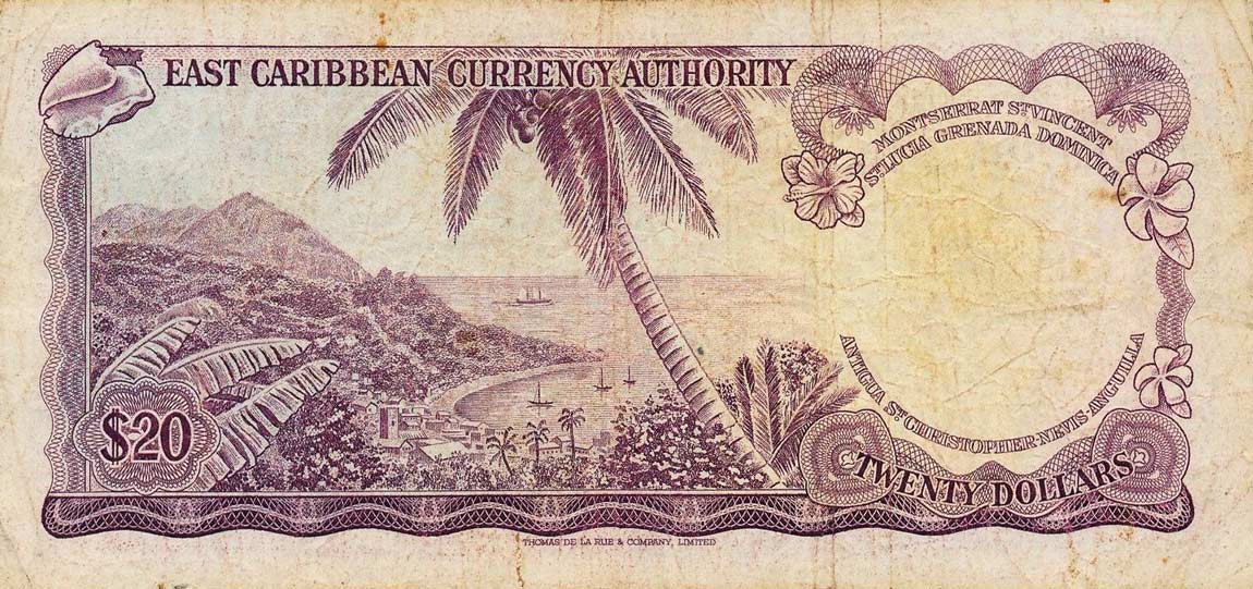 Back of East Caribbean States p15h: 20 Dollars from 1965