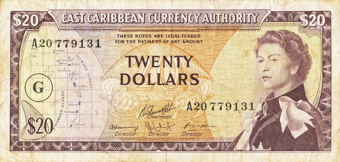 Front of East Caribbean States p15j: 20 Dollars from 1965