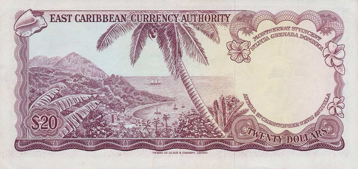 Back of East Caribbean States p15l: 20 Dollars from 1965
