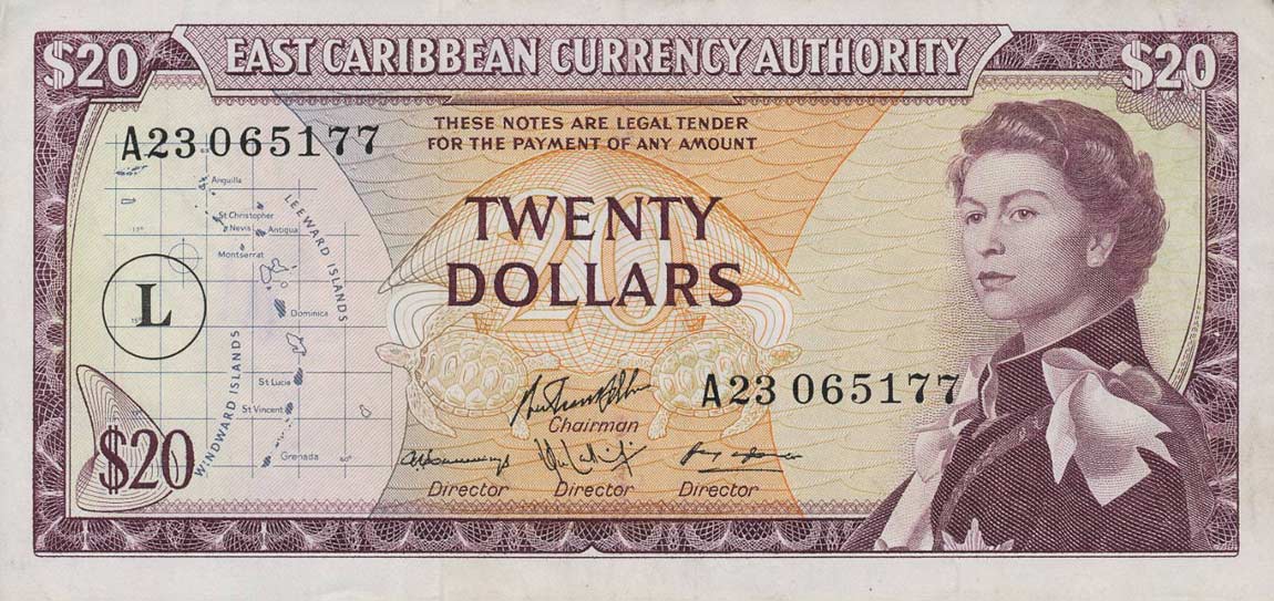 Front of East Caribbean States p15l: 20 Dollars from 1965