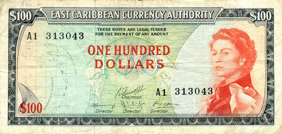 Front of East Caribbean States p16f: 100 Dollars from 1965
