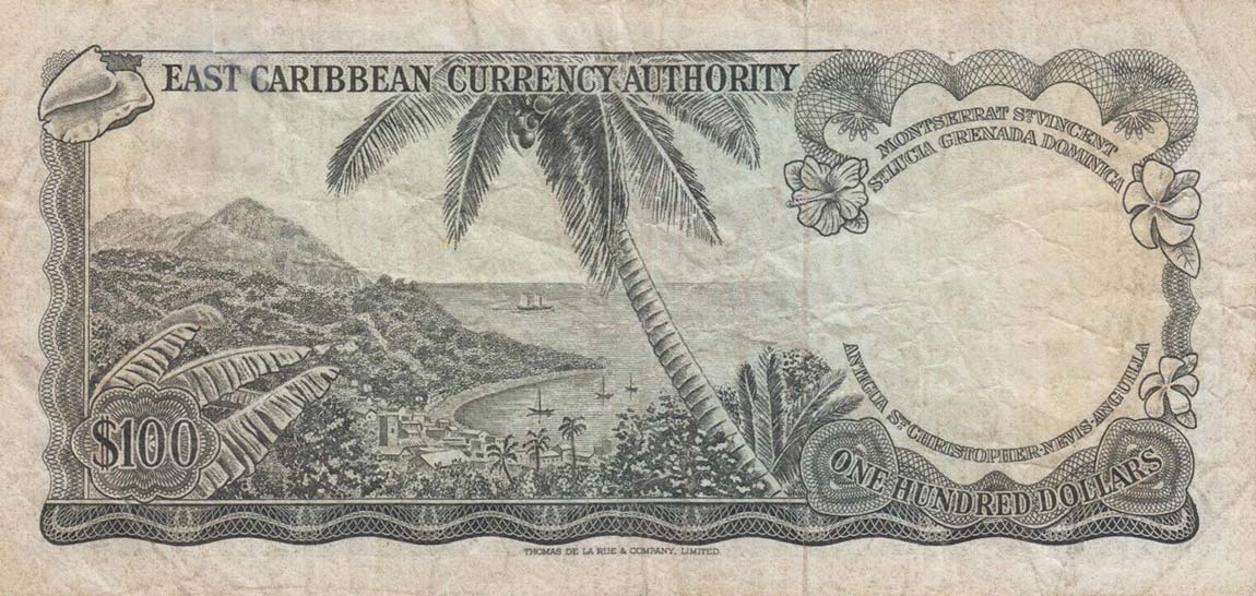 Back of East Caribbean States p16g: 100 Dollars from 1965
