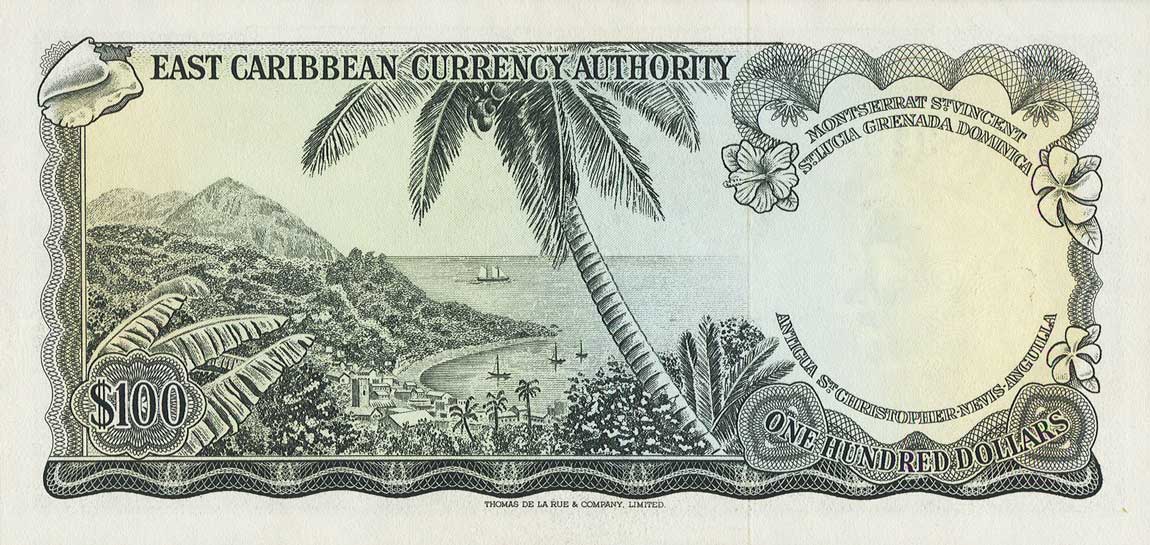 Back of East Caribbean States p16i: 100 Dollars from 1965