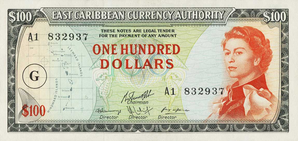 Front of East Caribbean States p16i: 100 Dollars from 1965