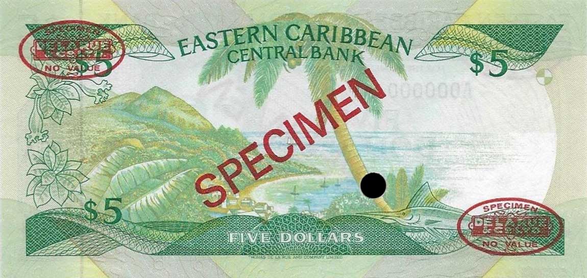 Back of East Caribbean States p18s: 5 Dollars from 1986