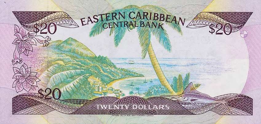 Back of East Caribbean States p19a: 20 Dollars from 1987