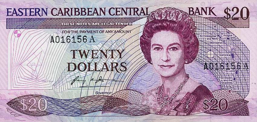 Front of East Caribbean States p19a: 20 Dollars from 1987