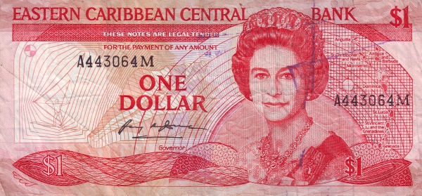 Front of East Caribbean States p21m: 1 Dollar from 1988