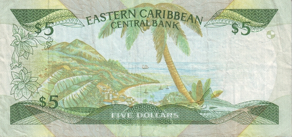 Back of East Caribbean States p22k2: 5 Dollars from 1988