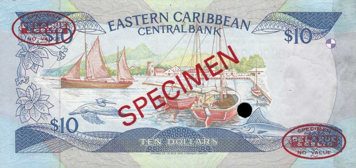 Back of East Caribbean States p23s: 10 Dollars from 1985