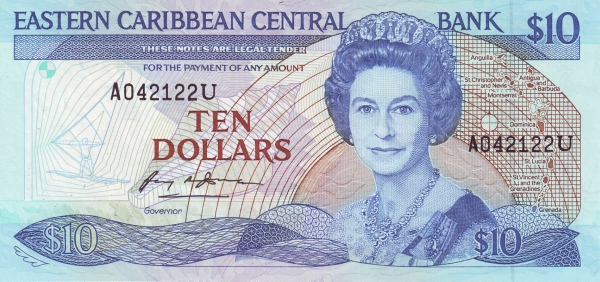 Front of East Caribbean States p23u: 10 Dollars from 1985