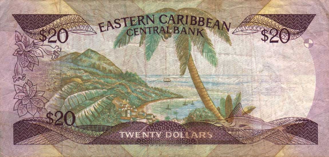 Back of East Caribbean States p24g2: 20 Dollars from 1988