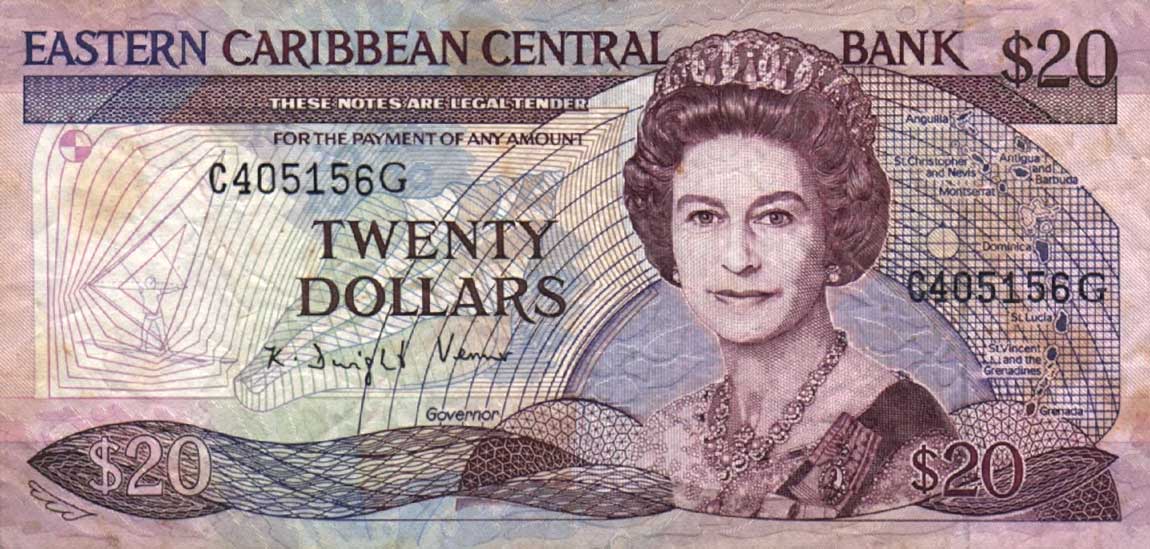 Front of East Caribbean States p24g2: 20 Dollars from 1988