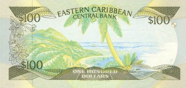 Back of East Caribbean States p25d1: 100 Dollars from 1988