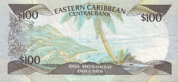 Back of East Caribbean States p25d2: 100 Dollars from 1988