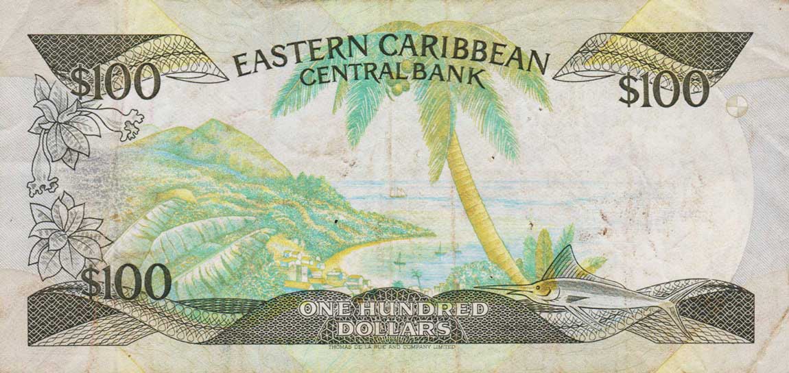 Back of East Caribbean States p25l1: 100 Dollars from 1988