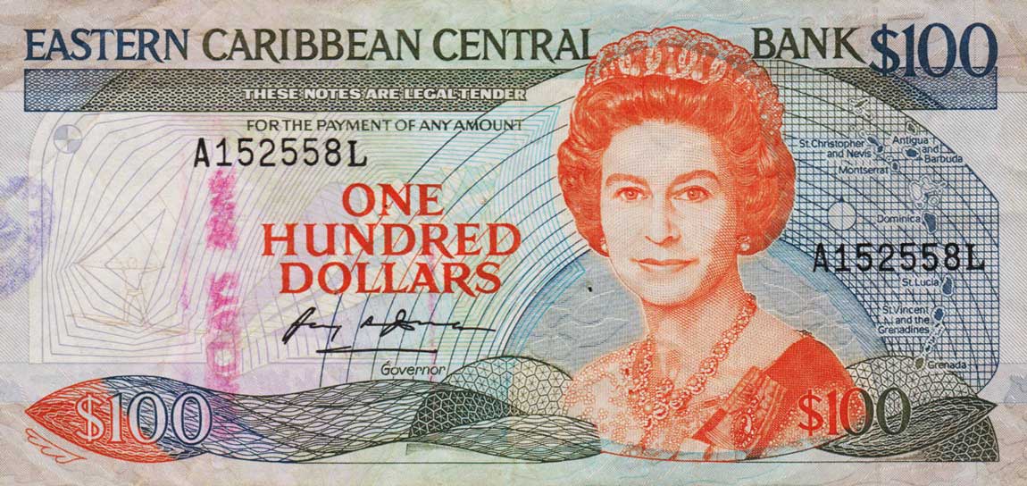 Front of East Caribbean States p25l1: 100 Dollars from 1988
