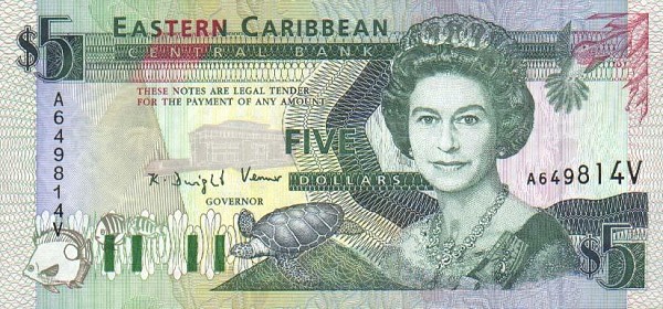 Front of East Caribbean States p26v: 5 Dollars from 1993