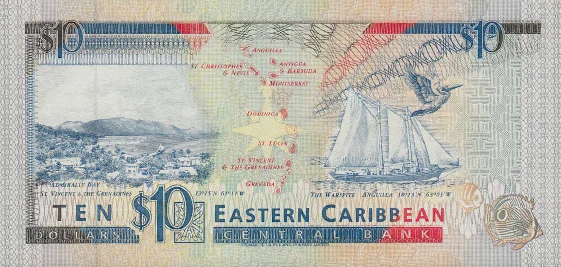 Back of East Caribbean States p27d: 10 Dollars from 1993