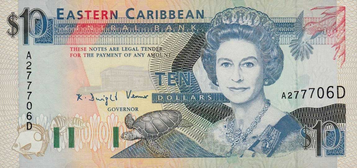 Front of East Caribbean States p27d: 10 Dollars from 1993