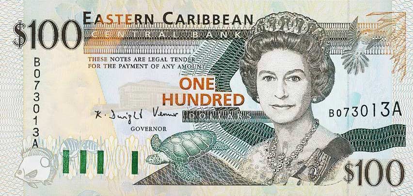 Front of East Caribbean States p35a: 100 Dollars from 1994