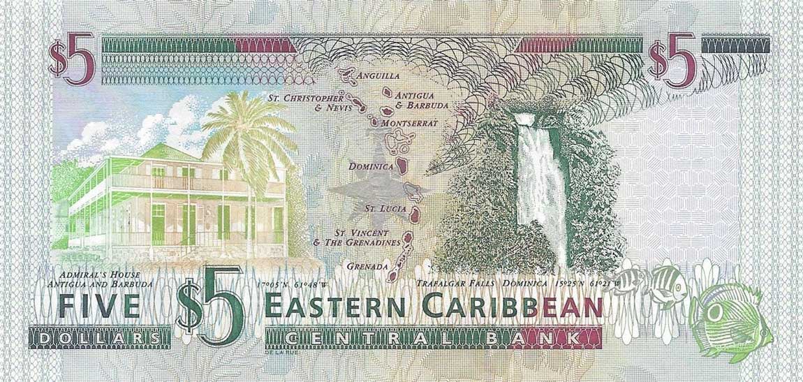 Back of East Caribbean States p37d1: 5 Dollars from 2000
