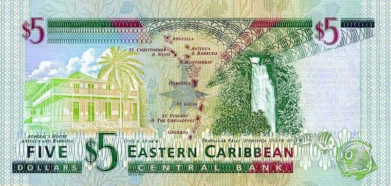 Back of East Caribbean States p37l: 5 Dollars from 2000