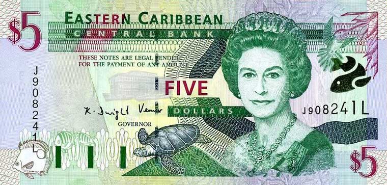 Front of East Caribbean States p37l: 5 Dollars from 2000