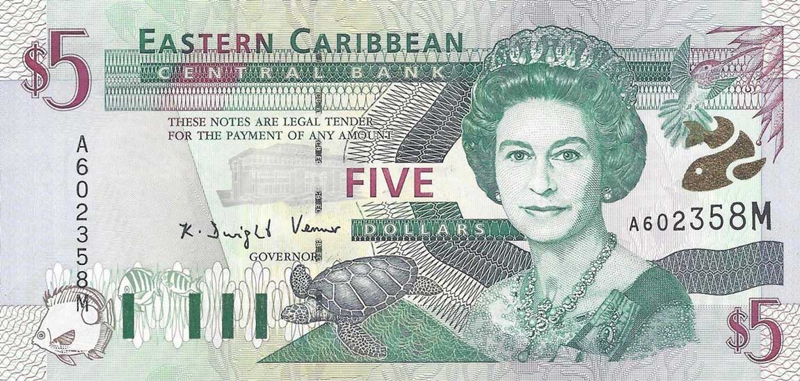 Front of East Caribbean States p37m: 5 Dollars from 2000