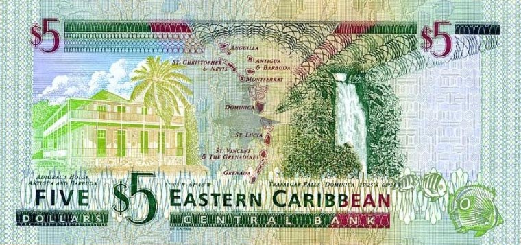 Back of East Caribbean States p37v: 5 Dollars from 2000