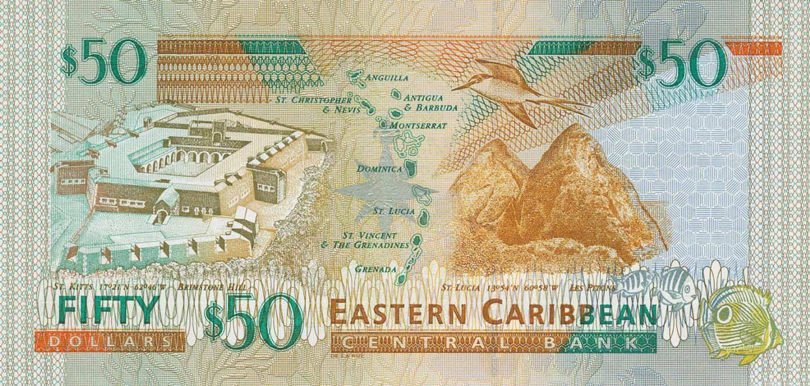 Back of East Caribbean States p40g: 50 Dollars from 2000