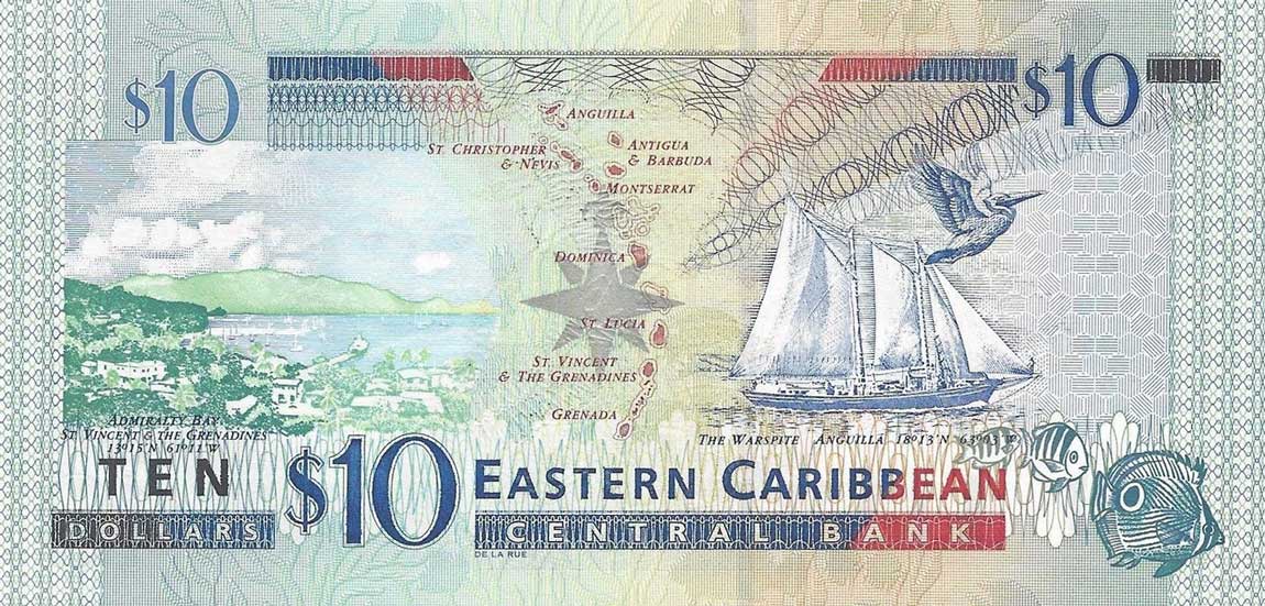 Back of East Caribbean States p43m: 10 Dollars from 2003