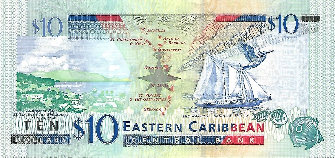 Back of East Caribbean States p48: 10 Dollars from 2008