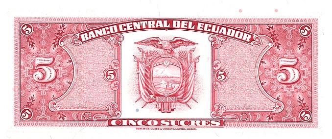 Back of Ecuador p113c: 5 Sucres from 1979