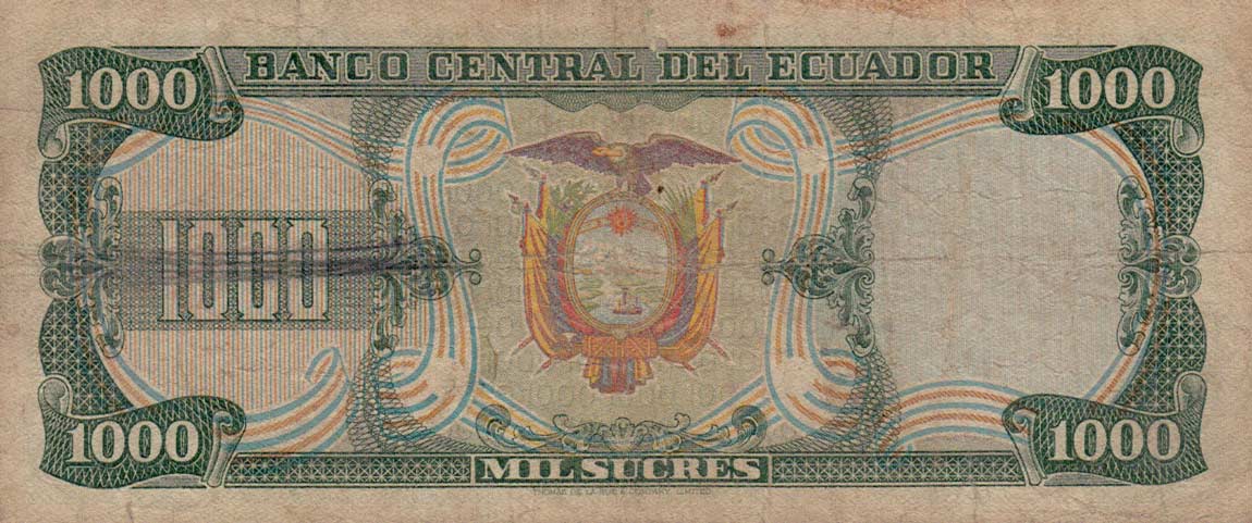 Back of Ecuador p120b: 1000 Sucres from 1980