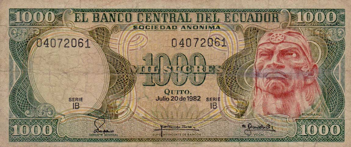 Front of Ecuador p120b: 1000 Sucres from 1980