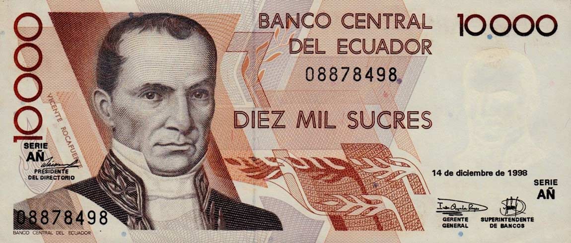Front of Ecuador p127e: 10000 Sucres from 1998