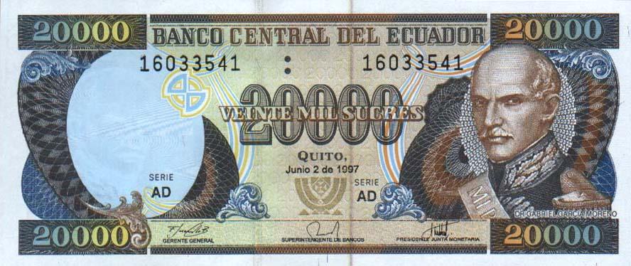 Front of Ecuador p129b: 20000 Sucres from 1997