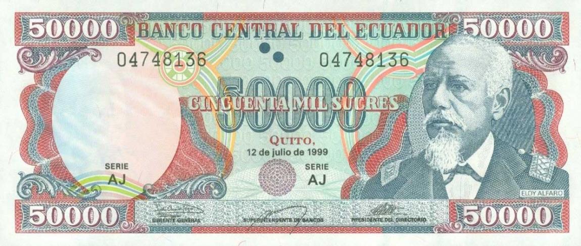 Front of Ecuador p130d: 50000 Sucres from 1999
